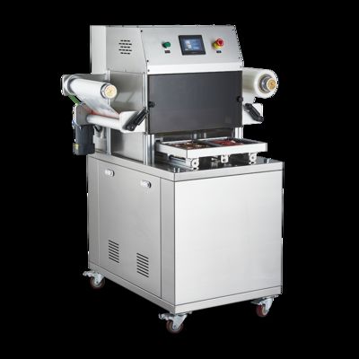 آلة ختم الجلد بالفراغ الأوتوماتيكية بالكامل مع الفولاذ المقاوم للصدأ 304 من الدرجة الغذائية وقالب ألومنيوم مؤكسد 6061 لتغليف MAP