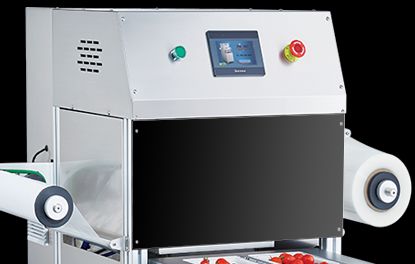 Automatic Vertical Tray Sealer DQ305L-V with Food Grade Stainless Steel and 6061 Anodized Aluminum Mold for Modified Atmosphere Packaging